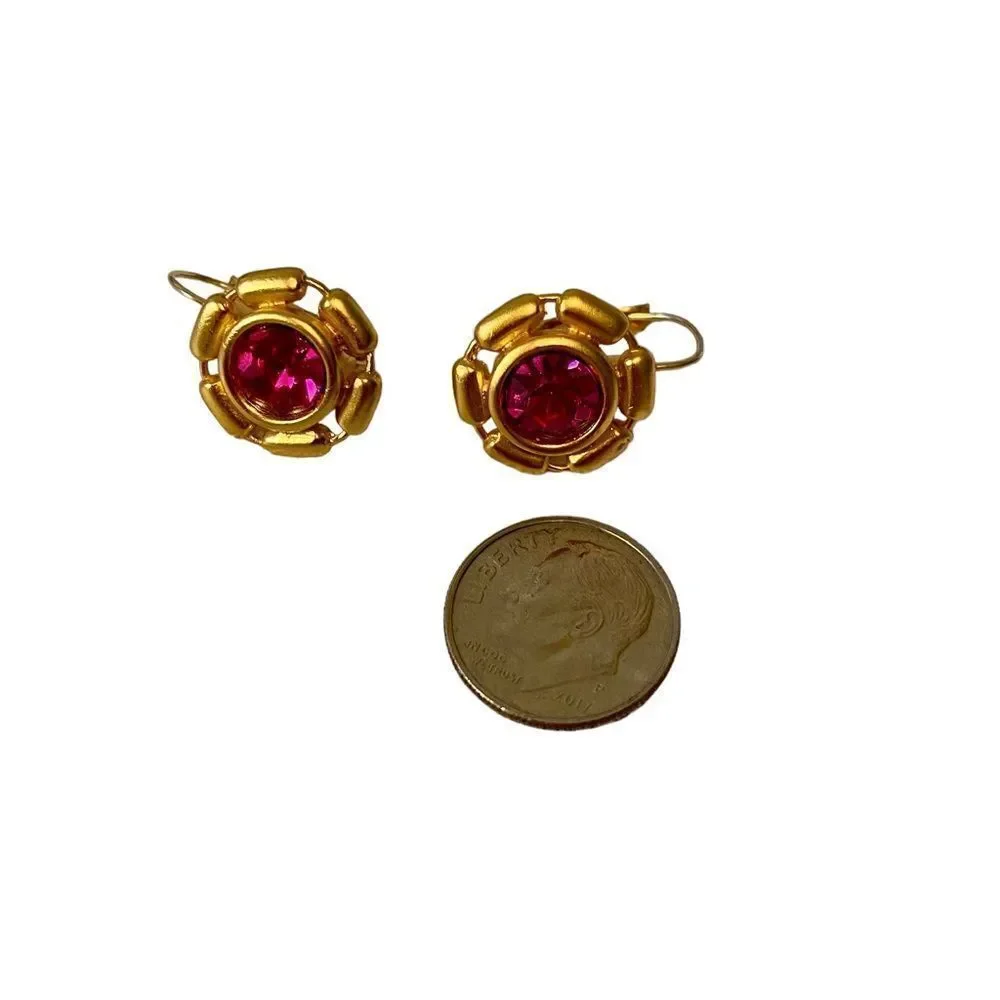 Beautiful pink stone & bright yellow gold toned huggie hoops.